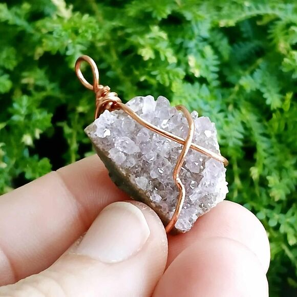 Amethyst Crystal Cluster Pendant, Wire Wrapped Gemstone Jewelry, 1.5" - Picture 1 of 3